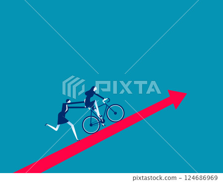 Vector business person pushing a small business owners bicycle 124686969