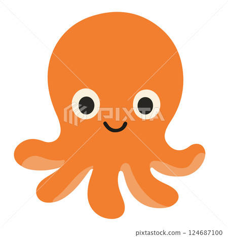 Cute Cartoon Orange Octopus Illustration Cute Cartoon Orange Octopus Illustration 124687100