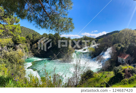 Krka, Croatia. Cascades of your dreams. Concept of summer travel and tourism Krka, Croatia. Cascades of your dreams. Concept of summer travel and tourism 124687420