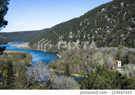 Cute scenery on the river Krka, Croatia.Summer travel concept Cute scenery on the river Krka, Croatia.Summer travel concept 124687424