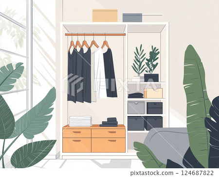 整潔的臥室和壁櫥儲物空間 124687822