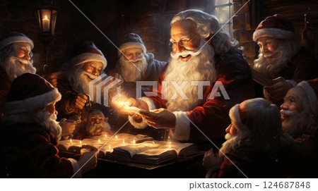 Santa Claus is smiling, background for the New Year and Christmas holiday 124687848