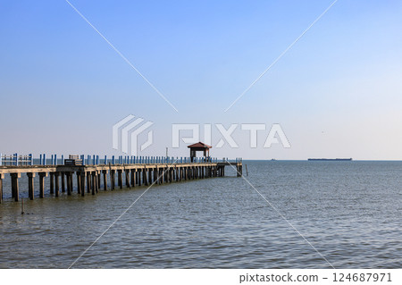 Pier at the sea, jetty and sea in sun light. 124687971