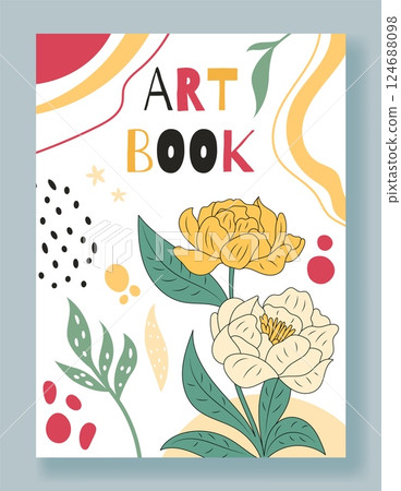Chrysanthemum poster. Spring abstract background. Minimal cute art book cover. Contemporary banner design. Creative summer botanical flyer or banner. Vector cartoon flat style isolated illustration 124688098