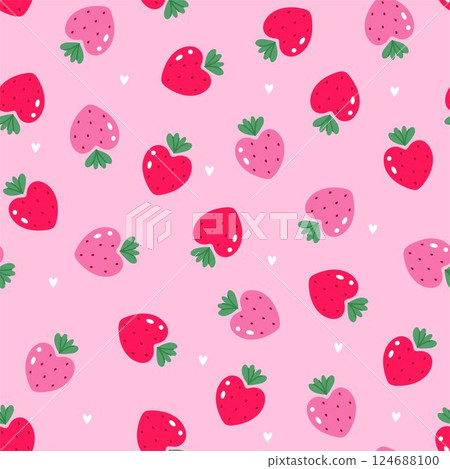 Simple seamless pattern with pink and red strawberries. vector graphics Simple seamless pattern with pink and red strawberries. vector graphics 124688100