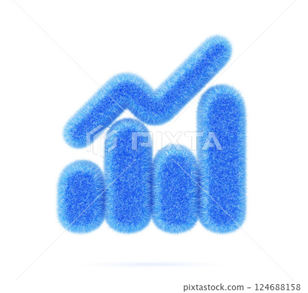3d blue fur fluffy bar chart, graph or diagram render icon. Furry wool felt data analysis columns with hairy line up. Financial growth statistic for business presentation, web design. 3D illustration 124688158