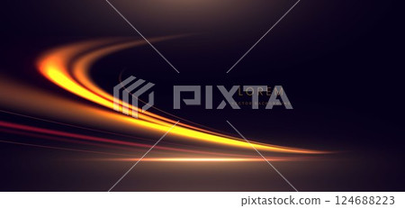 Gold curved ray modern glowing on dark background. Template premium award design. 124688223