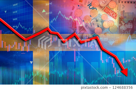 Sweden financial fall on economy market. Sweden financial crisis on economic graph Sweden financial fall on economy market. Sweden financial crisis on economic graph 124688356