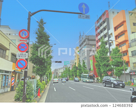 東京的道路。目黑街。插圖照片。 124688392