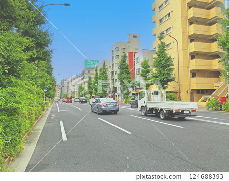 Tokyo road. Meguro street. Illustrated photo. Tokyo road. Meguro street. Illustrated photo. 124688393