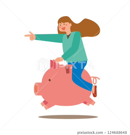 A woman riding on a piggy bank 124688648