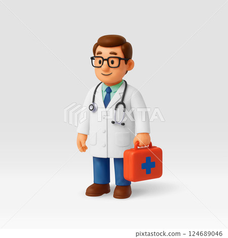 3d male doctor in white coat isolated 124689046