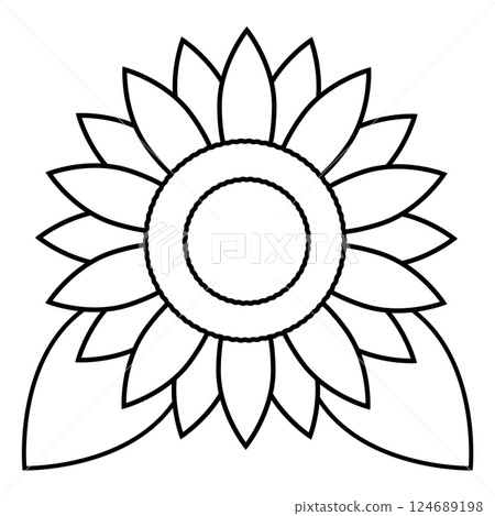 簡單的向日葵花線描插圖。填色本 簡單的向日葵花線描插圖。填色本 124689198
