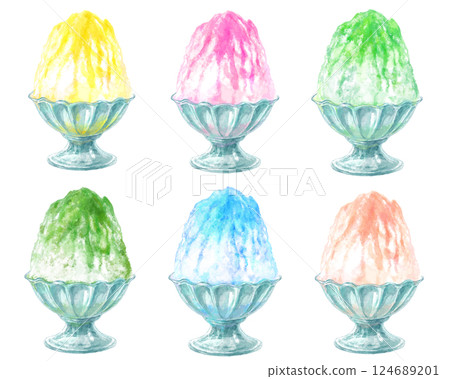 Shaved ice watercolor illustration set Shaved ice watercolor illustration set 124689201