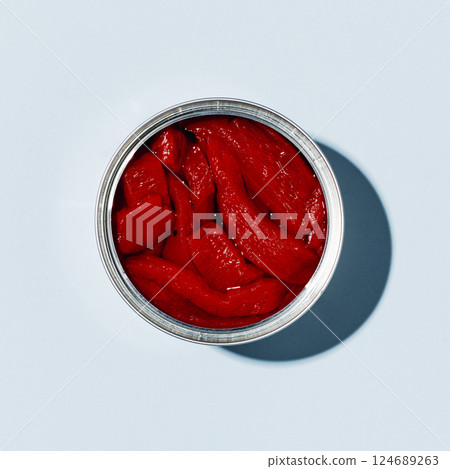 can of tinned roasted bell peppers 124689263