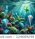 The coral-covered ocean and its creatures 124689298