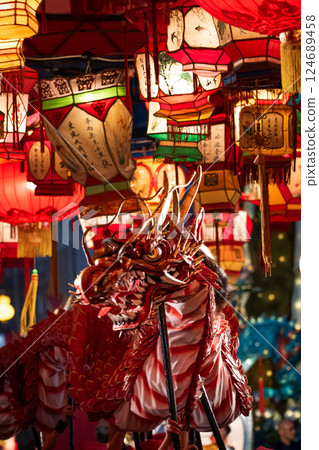 Traditional Nagasaki dragon dance Traditional Nagasaki dragon dance 124689458