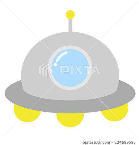 簡單可愛的圓盤形太空船插圖 簡單可愛的圓盤形太空船插圖 124689583