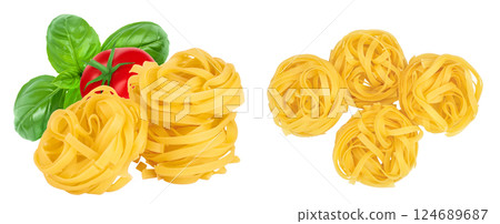 Raw tagliatelle pasta isolated on white background with full depth of field 124689687