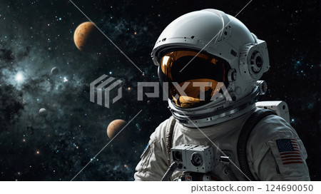 星雲、行星、地球和太空人漂浮在太空中 124690050
