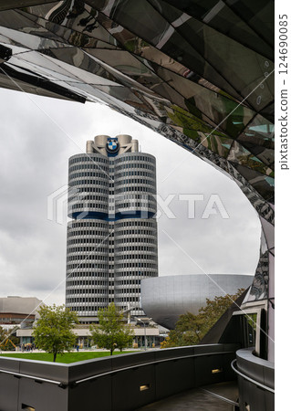 Munich, Germany - Oct 03, 2024: BMW four-cylinder tower at Munich, Germany. World headquarters of BMW Munich, Germany - Oct 03, 2024: BMW four-cylinder tower at Munich, Germany. World headquarters of BMW 124690085
