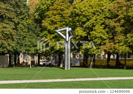 Munich, Germany - Oct 14, 2024: Sculpture park at the Pinakotheken Museum, Munich, Germany Munich, Germany - Oct 14, 2024: Sculpture park at the Pinakotheken Museum, Munich, Germany 124690099