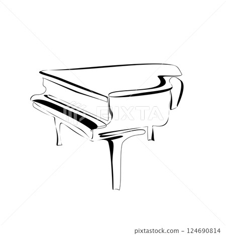 Piano continuous one line vector drawing. Pianoforte hand drawn silhouette clipart. 124690814