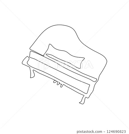 Piano continuous one line vector drawing. Pianoforte hand drawn silhouette clipart. 124690823