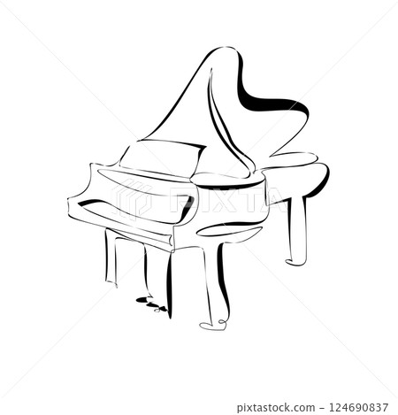 Piano continuous one line vector drawing. Pianoforte hand drawn silhouette clipart. 124690837