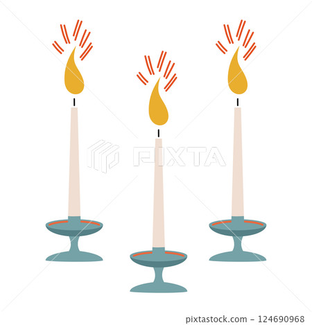 Vector illustration of candle holder with burning candle. Retro and vintage candles. Vector illustration of candle holder with burning candle. Retro and vintage candles. 124690968