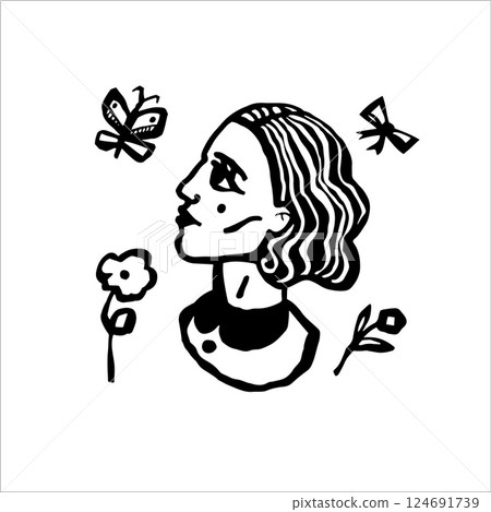 Vector linear image of a girl profile Vector linear image of a girl profile 124691739
