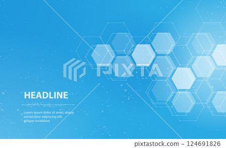 Blue hexagon abstract background. Honeycomb texture, medical technology. 124691826