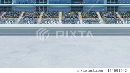 3D Empty racetrack with crowded grandstands waiting for race start 124691942
