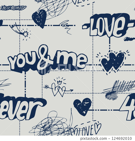 Seamless Notebook Doodle Pattern with Love Notes and Scribble Seamless Notebook Doodle Pattern with Love Notes and Scribble 124692010