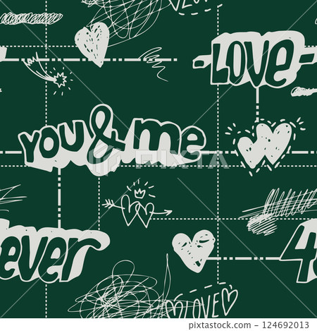 Chalkboard Love Doodles Seamless Vector Pattern 124692013