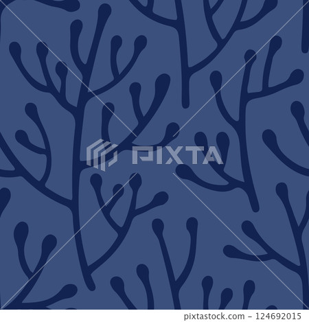 Minimalist Dark Blue Twigs on Deep Blue Seamless Vector Pattern Minimalist Dark Blue Twigs on Deep Blue Seamless Vector Pattern 124692015