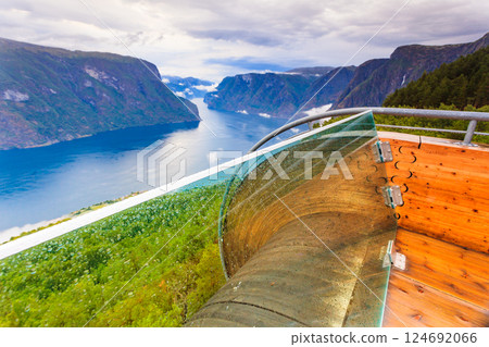 Fjord landscape at Stegastein viewpoint Norway 124692066