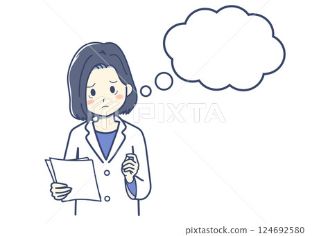 一件白大褂的一個擔心的女人 124692580