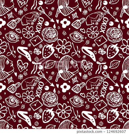 Seamless pattern with hand drawn doodle elements Seamless pattern with hand drawn doodle elements 124692607