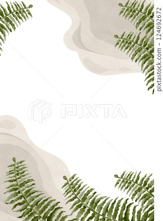 Frame with fern and fossils. Limestone and rocks. Prehistoric forest plants. Fern leaves in a frame. Watercolor illustration without background. Hand drawing. High quality illustration Frame with fern and fossils. Limestone and rocks. Prehistoric forest plants. Fern leaves in a frame. Watercolor illustration without background. Hand drawing. High quality illustration 124692672