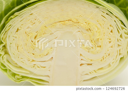 Cut cabbage: Stock photo of a vegetable with many overlapping leaves Cut cabbage: Stock photo of a vegetable with many overlapping leaves 124692726
