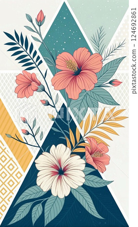 Geometric shapes with flowers Flowers are integrated into the pattern Geometric shapes with flowers Flowers are integrated into the pattern 124692861