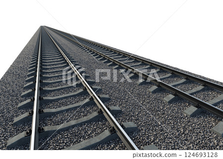 Industrial freight train on railway rails on white background Industrial freight train on railway rails on white background 124693128