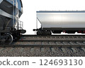 Industrial freight train on railway rails on white background 124693130