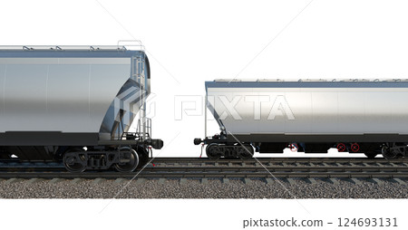 Industrial freight train on railway rails on white background Industrial freight train on railway rails on white background 124693131