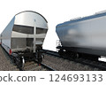 Industrial freight train on railway rails on white background 124693133