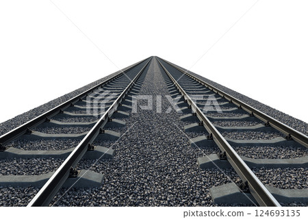 Industrial freight train on railway rails on white background 124693135