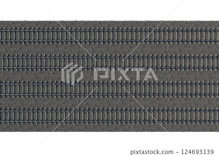 Industrial freight train on railway rails on white background 124693139