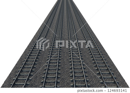 Industrial freight train on railway rails on white background Industrial freight train on railway rails on white background 124693141