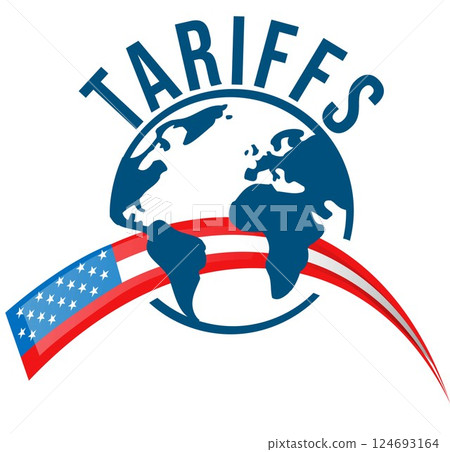 United States policy of increased import tariffs in 2025 concept, earth with USA Flag. vector illustration United States policy of increased import tariffs in 2025 concept, earth with USA Flag. vector illustration 124693164